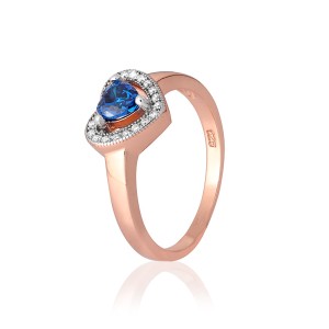Серебряное кольцо в позолоте с голубыми фианитами (КК3ФЛТ/474)