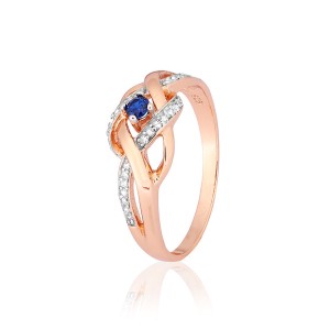 Серебряное кольцо в позолоте с синими фианитами (КК3ФС/343)