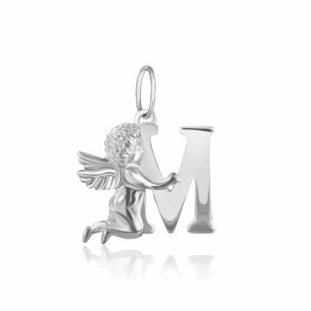 Серебряная подвеска с ангелом буква М
