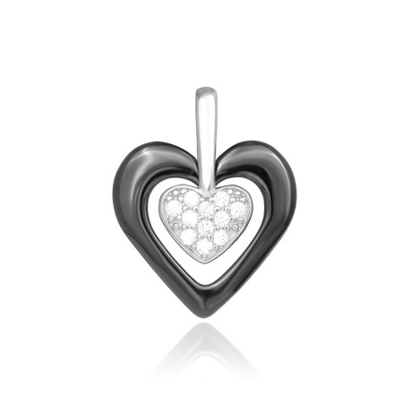 Срібна підвіска сердце з керамікою та фіанітами