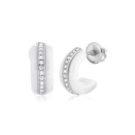 Срібні сережки з фіанітами та білою керамікою