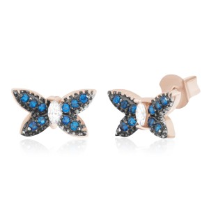 Серебряные серьги в позолоте с синими фианитами и "Бабочки" (С3ФС/806)