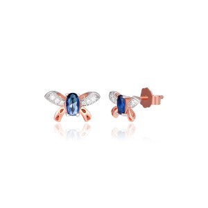 Серебряные серьги в позолоте с синими фианитами и "Бабочки" (С3ФС/813)
