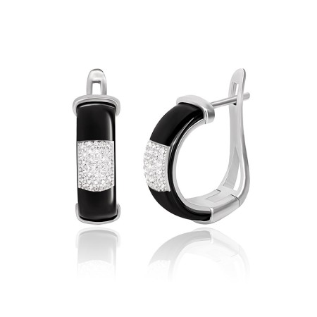 Срібні сережки з фіанітами і чорною керамікою (СК2ФК/1007)