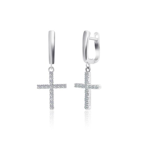 Срібні сережки хрести з фіанітами