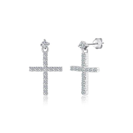 Срібні сережки з хрестиками в фіанітах