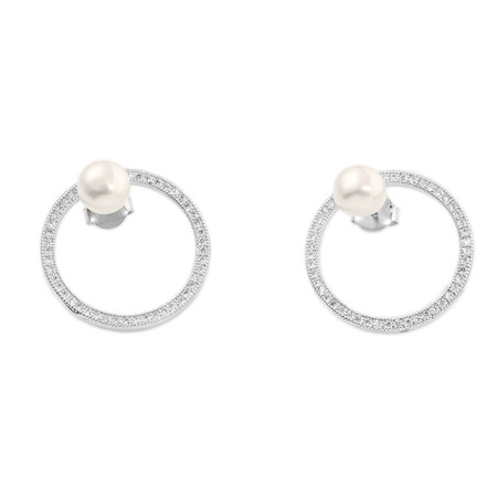 Срібні сережки пусети геометрія з перлами та фіанітами