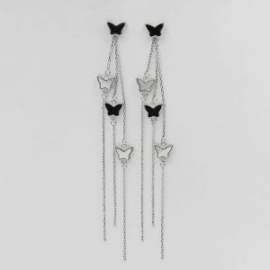 Срібні сережки вкриті родієм зі вставкою перламутр/онікс (С2ПО/1410)