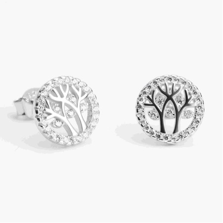 Срібні сережки пусети дерево життя з фіанітами