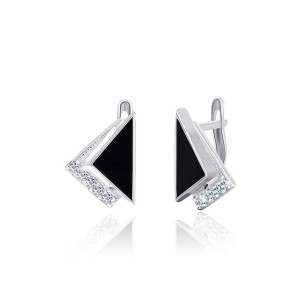 Срібні сережки з чорними фіанітами і оніксом (СК2ФО/022)