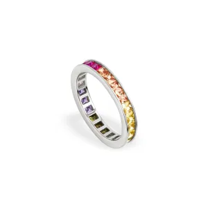 Серебряное кольцо дорожка с разноцветными фианитами