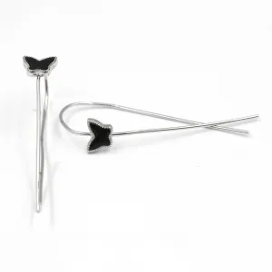 Срібні сережки з оніксом і метеликами