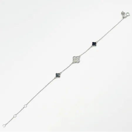 Срібний браслет в стилі 'Van cleef & Arpels' зі вставкою фіаніт/онікс