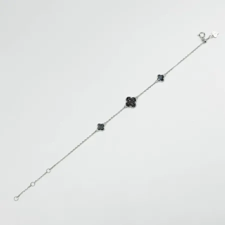 Срібний браслет в стилі 'Van Cleef & Arpels' зі вставкою фіаніт/онікс