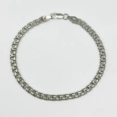 Серебряный браслет, плетение Гарибальди