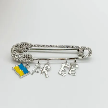 Срібна брошка зі вставкою фіаніт