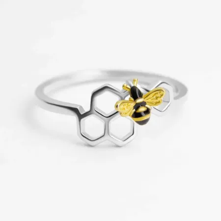 Срібна каблучка соти та бджілка