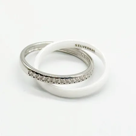 Срібна каблучка зі вставкою фіаніт/кераміка