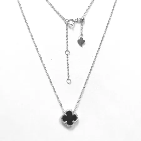 Серебряное колье двухстороннее клевер с ониксом