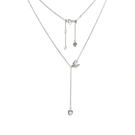 Срібне кольє з білим фіанітом 'Ластівка с серцем'