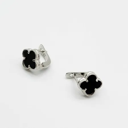 Срібні сережки в стилі 'Van Cleef & Arpels' зі вставкою онікс