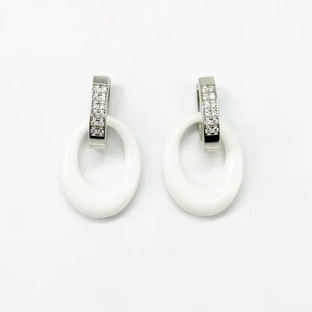 Срібні сережки зі вставкою фіаніт/кераміка