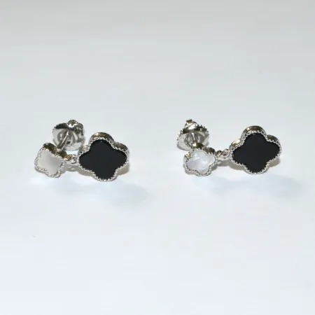 Срібні сережки в стилі 'Van Cleef & Arpels' зі вставкою онікс/перламутр