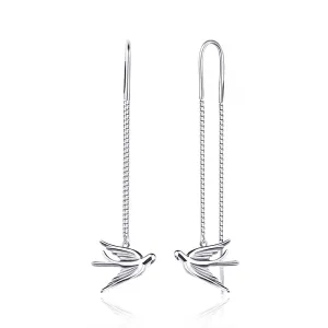 Серебряные серьги протяжки Ласточки