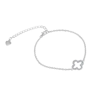 Срібний браслет з конюшиною у фіанітах