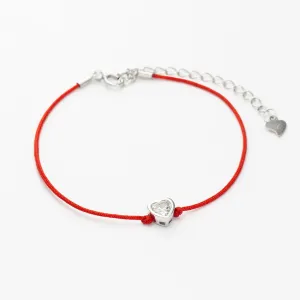 Срібний браслет з червоною ниткою Серце з фіанітом