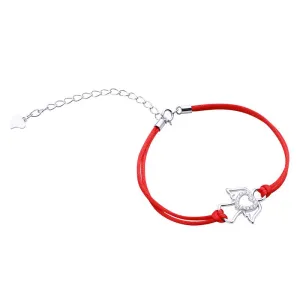 Срібний браслет з червоною ниткою Янгол Love з фіанітами