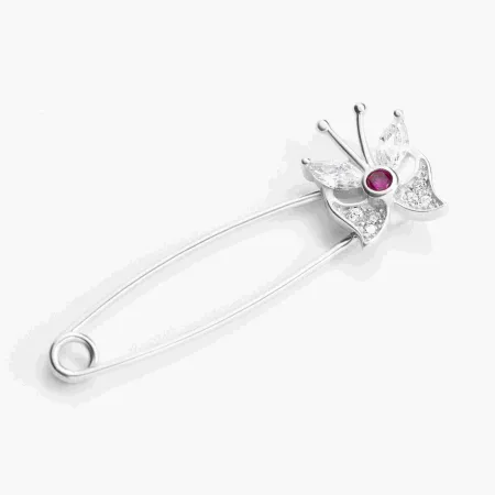 Срібна брошка покрита родієм з рубіновими фіанітами