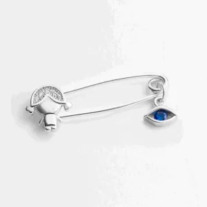 Серебряная брошка покрытая родием с фианитами