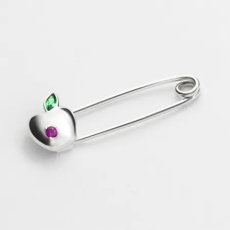 Срібна брошка з яблуком з фіанітом