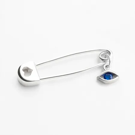 Срібна брошка з маленьким синім фіанітом