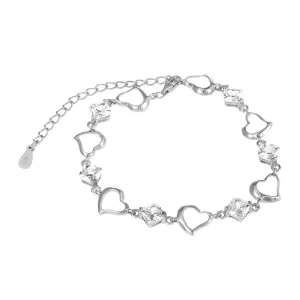 Серебряный браслет декоративный Сердца и фианиты
