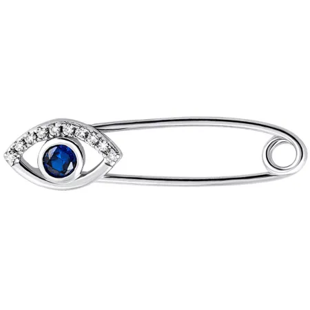 Серебряная брошь с фианитами синего и белого цвета