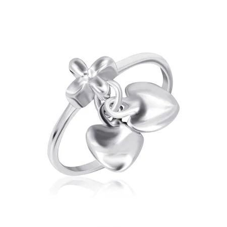 Срібна каблучка з підвісками сердечками без каміння