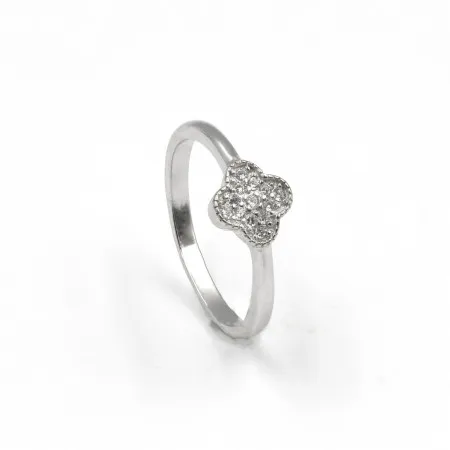 Срібна каблучка родована Конюшина в білих фіанітах