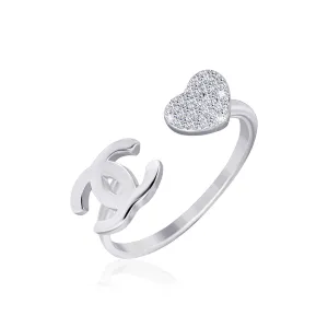 Срібна каблучка відкрита в стилі Chanel з регульованим розміром