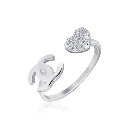 Срібна каблучка відкрита в стилі Chanel з регульованим розміром