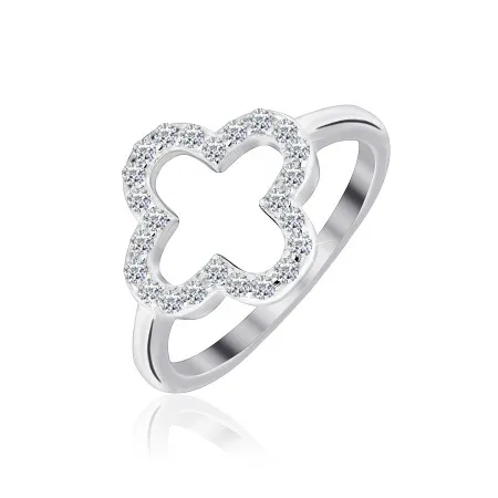 Серебряное кольцо Клевер с белыми фианитами