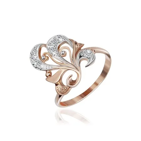 Срібна каблучка в позолоті з фіанітами