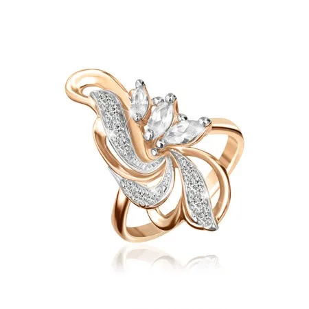 Срібна каблучка в позолоті з фіанітами