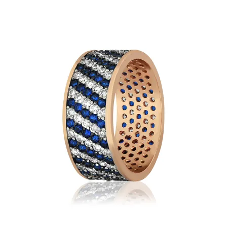 Срібна каблучка з синіми та білими фіанітами