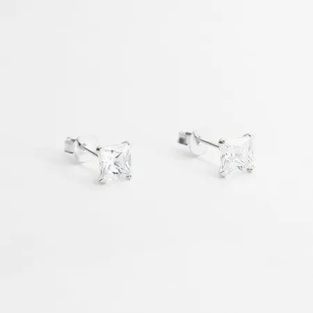 Срібні сережки пусети мінімалістичні з білими фіанітами