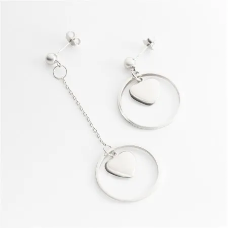 Срібні сережки серця в кільцях