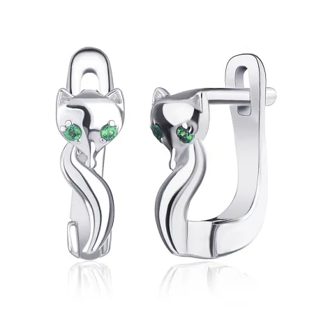 Срібні сережки із зеленоокими кішками