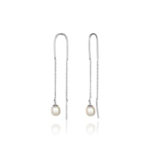 Срібні сережки протяжки з перлами