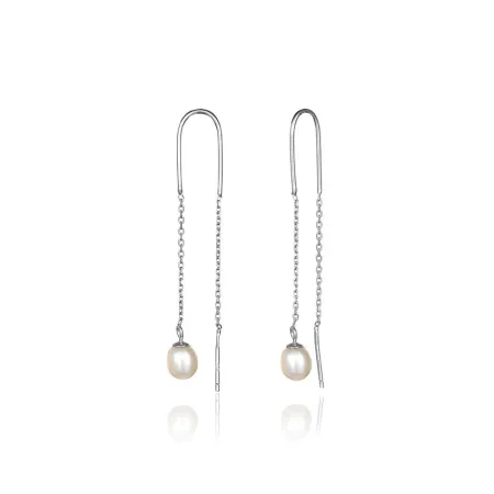 Срібні сережки протяжки з перлами